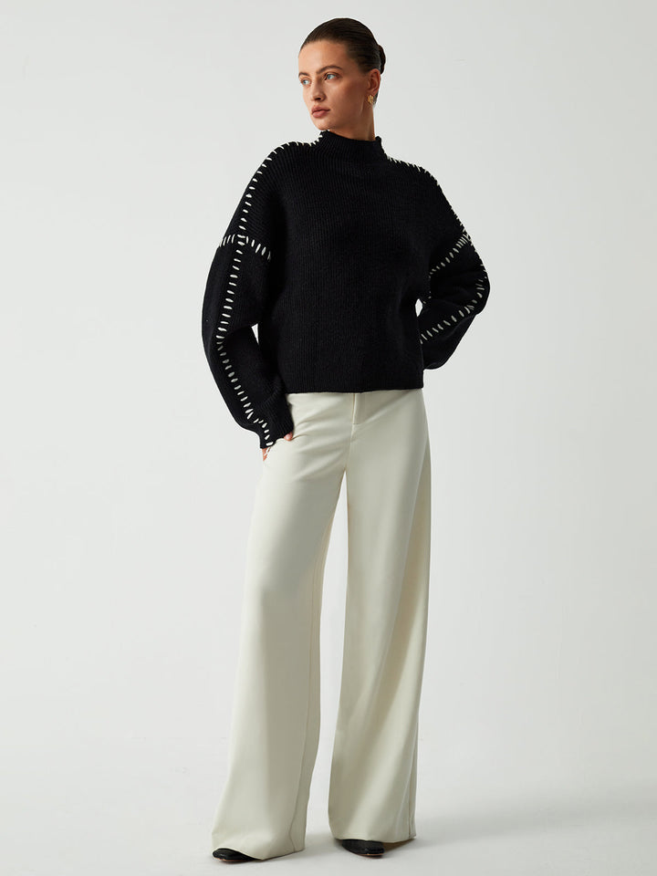 Alma | Suéter de cuello alto oversize con detalles de piqué