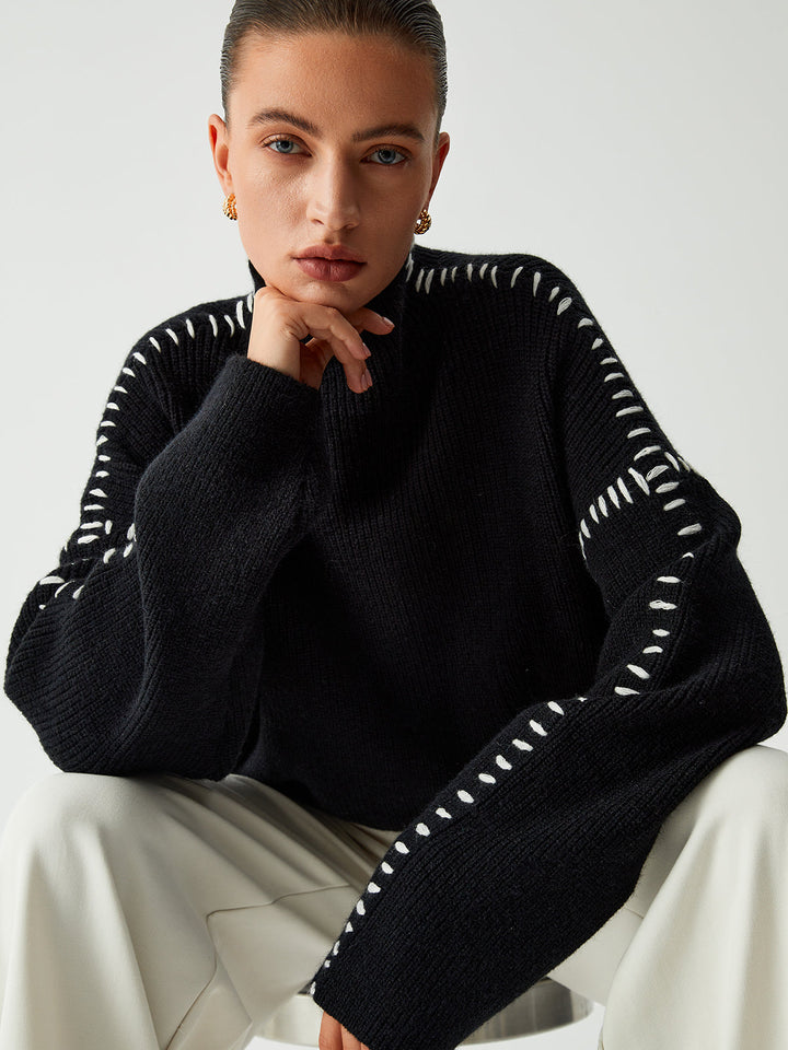 Alma | Suéter de cuello alto oversize con detalles de piqué