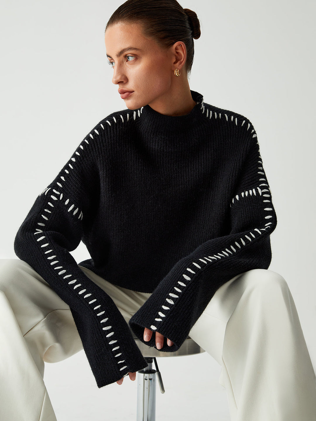 Alma | Suéter de cuello alto oversize con detalles de piqué