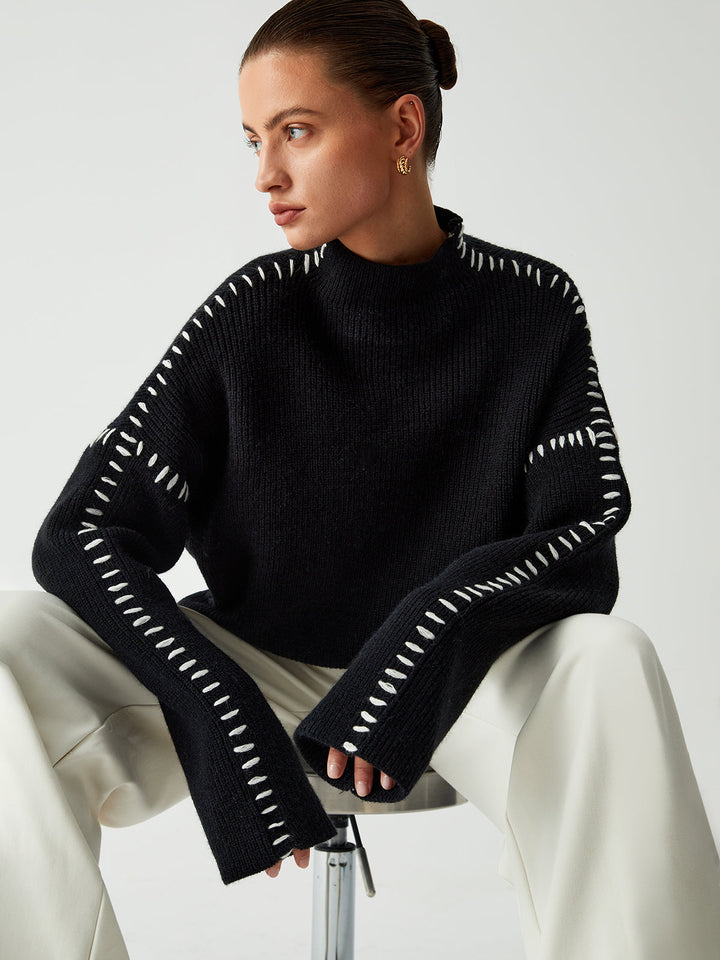 Alma | Suéter de cuello alto oversize con detalles de piqué