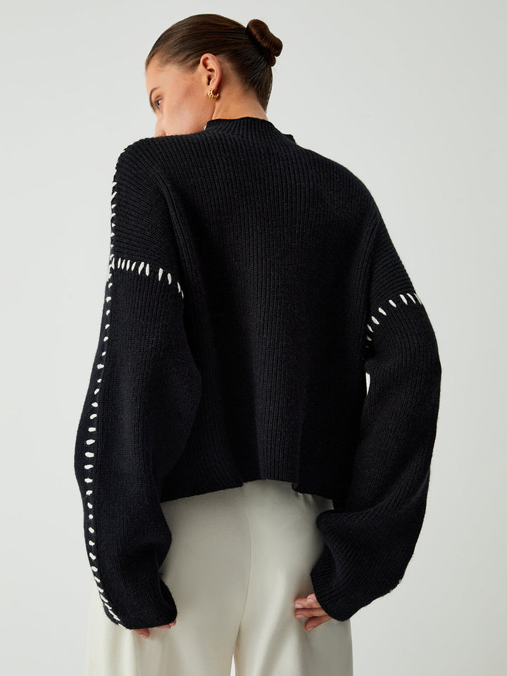 Alma | Suéter de cuello alto oversize con detalles de piqué