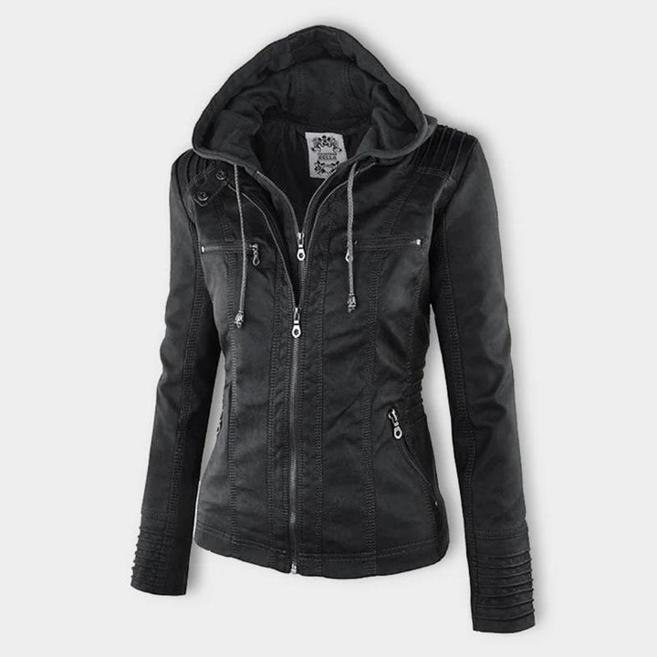 Chaqueta de cuero con capucha