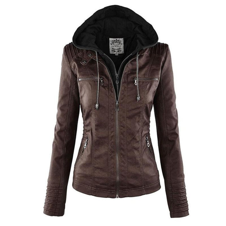 Chaqueta de cuero con capucha