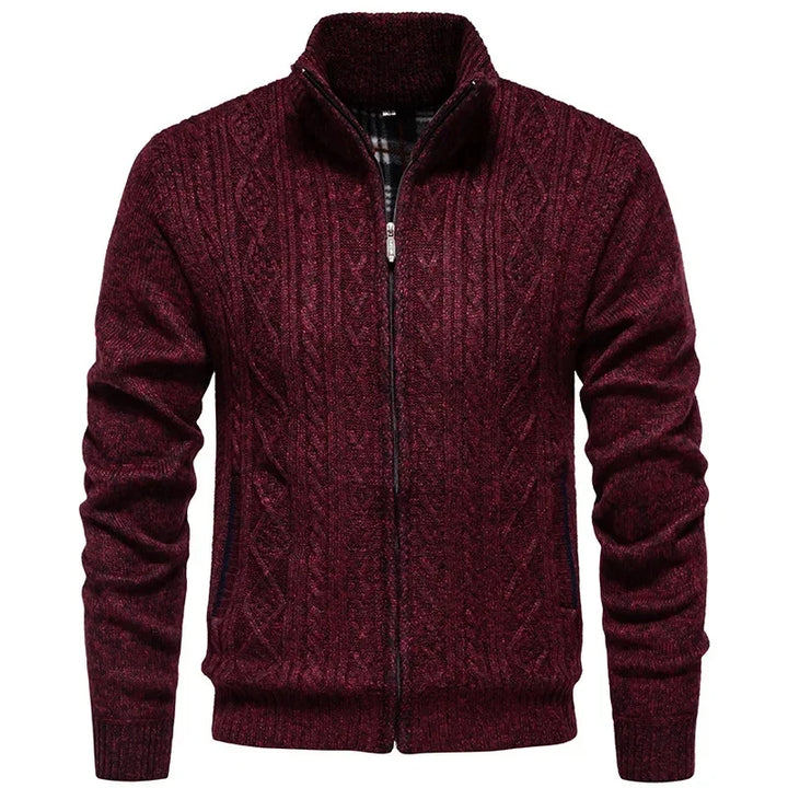 Cárdigan de felpa gruesa Jean para otoño e invierno, con cierre de cremallera trenzada, ideal para un estilo casual y acogedor.