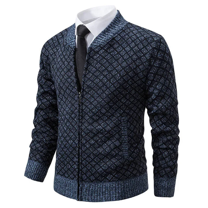 Pull Marcel – Suéter de Punto Grueso con Cremallera y Cuello en V para Hombres Elegantes y Sofisticados