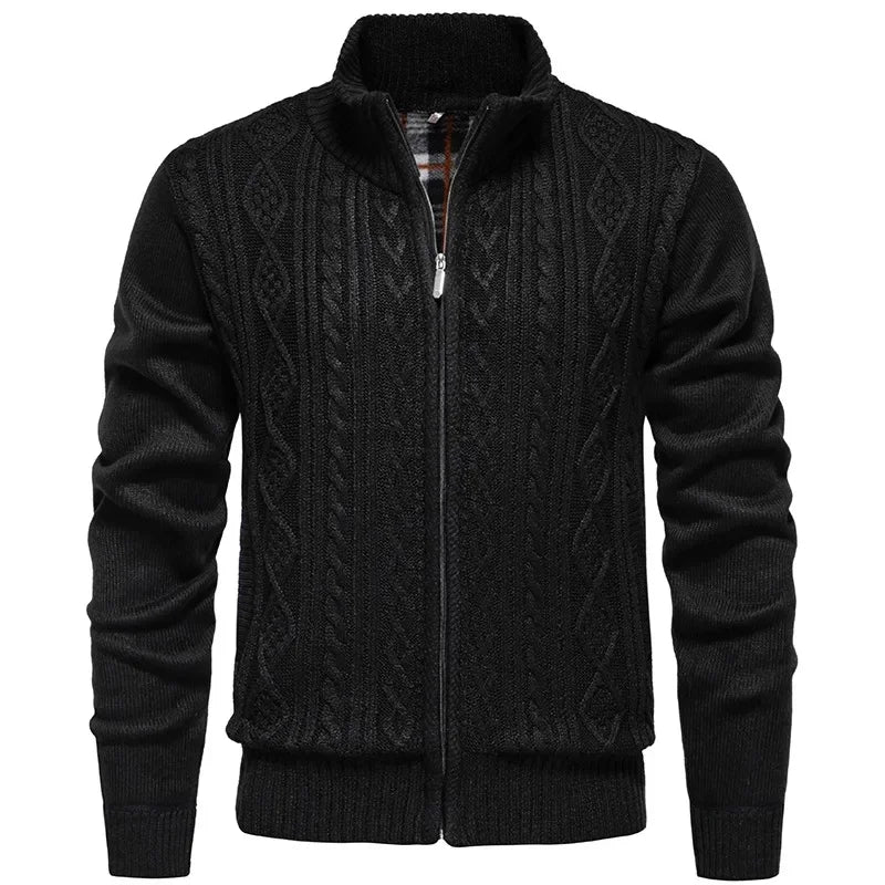 Cárdigan de felpa gruesa Jean para otoño e invierno, con cierre de cremallera trenzada, ideal para un estilo casual y acogedor.