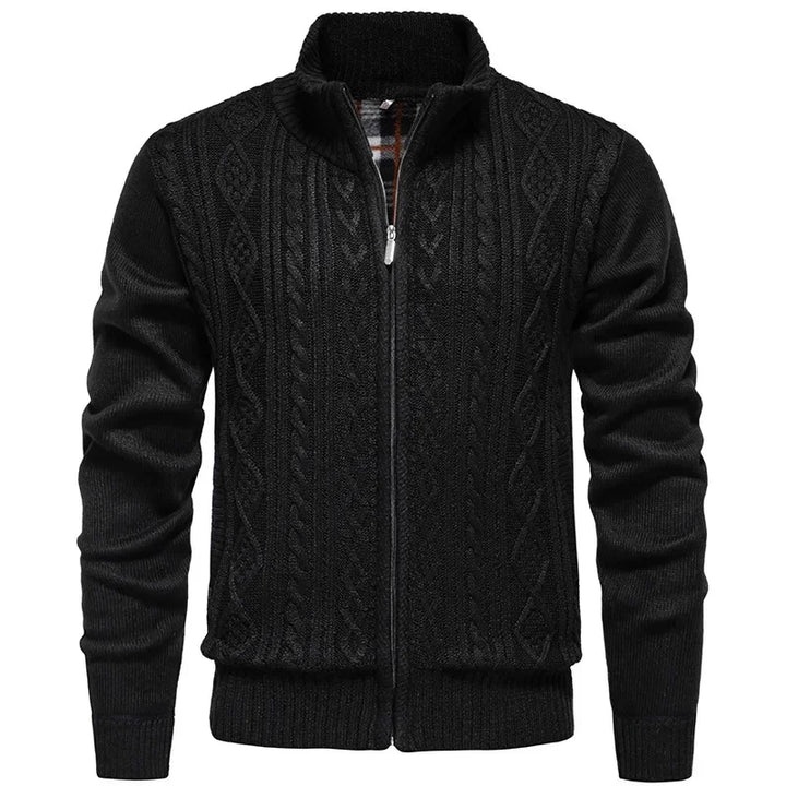 Cárdigan de felpa gruesa Jean para otoño e invierno, con cierre de cremallera trenzada, ideal para un estilo casual y acogedor.