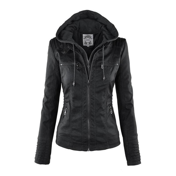 Chaqueta de cuero con capucha