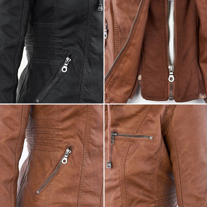 Chaqueta de cuero con capucha